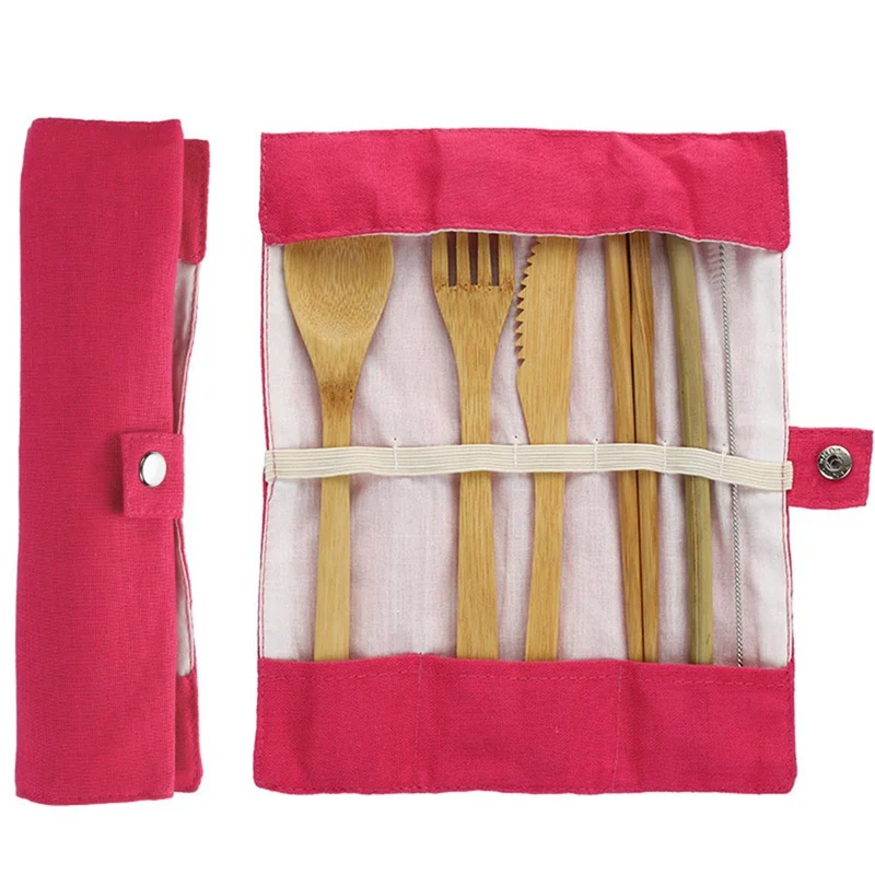 Straw Kitchen Utensil With Cloth Bag Eco-friendly Travel Reusable Portable Bamboo Cutlery Set Spoon Fork Chopsticks
