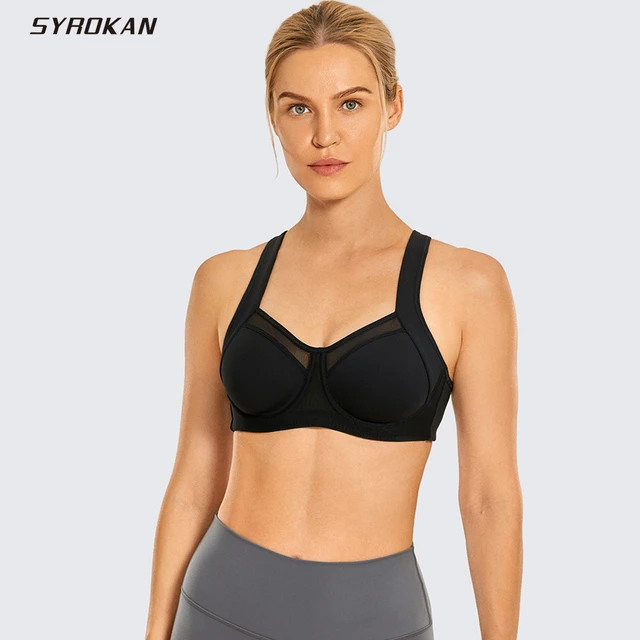 SYROKAN Women's High Impact Underwire Sports Bra with Adjustable