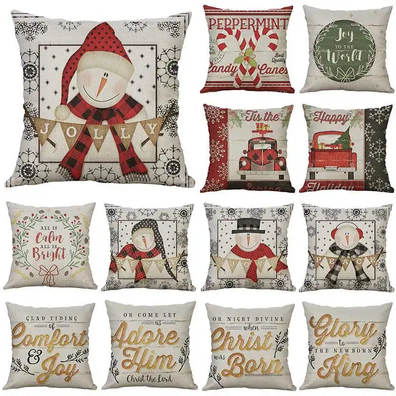 Christmas Cushion Home Cotton Cover Pillow Case Linen snowman 18" Decor 