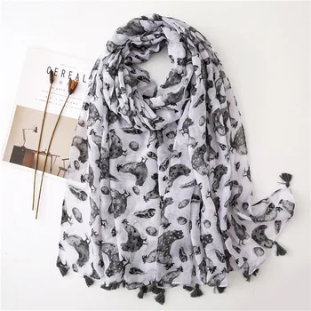 

Winter New Women Hijab Scarf Cute Animal Design Thin Shawl Wrap w/ Tassels [6642]