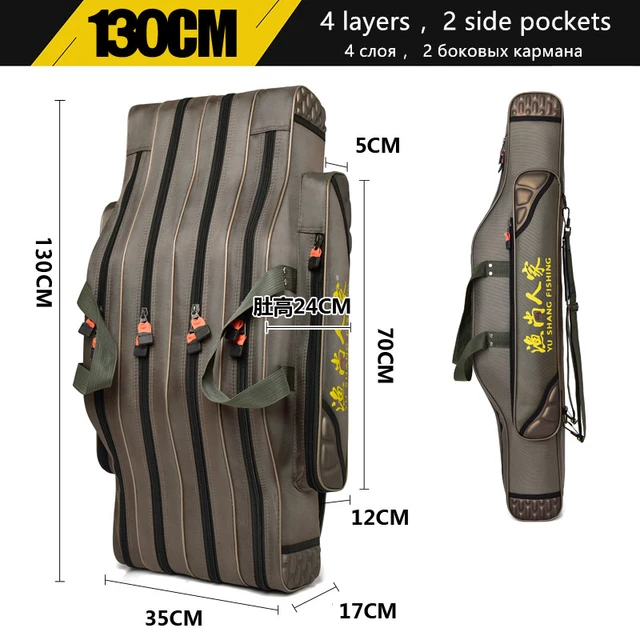 New Fishing backpack Waterproof Hard case Rod Pole Oxford bag 40cm 80cm  90cm 100cm 120cm 130cm 3 layers pouch Tackle storage Big