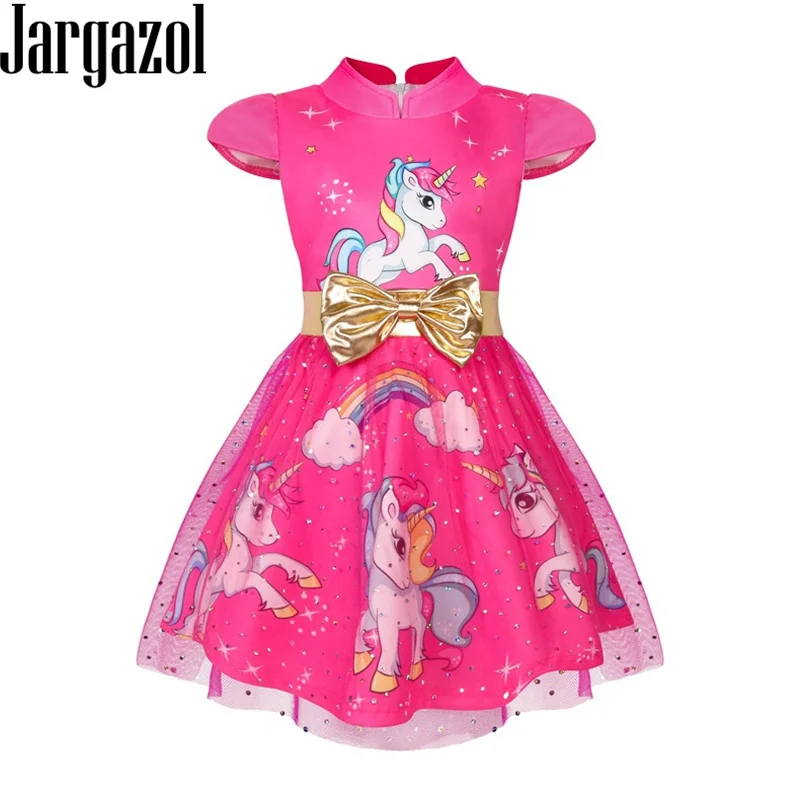 Рождественское платье для маленьких девочек с радужным единорогом; праздничное платье с бантом; Детские платья для девочек; костюм; Милая одежда для маленьких девочек