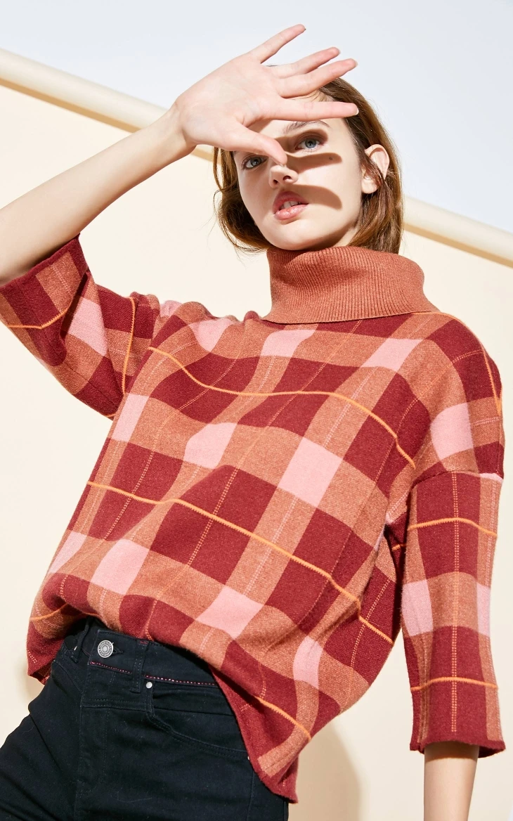 Vero Moda женский клетчатый свитер с высоким воротником и рукавом три четверти | 318313517