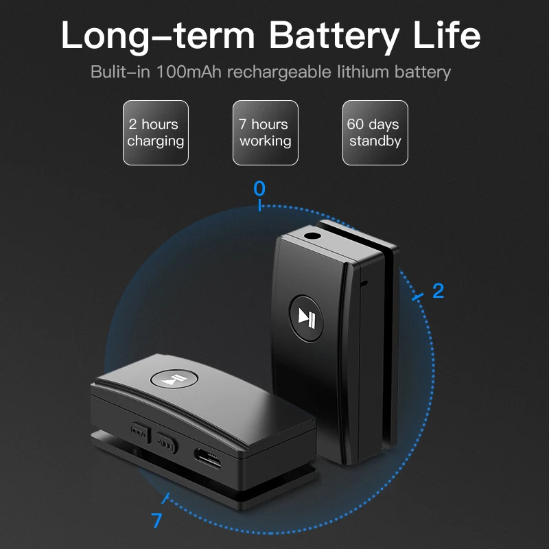 Portable Bluetooth 4 2 Receiver Mini Wireless Stereo Aux 3 5mm Audio Receiver Music Adapter for Earphone Headphone MP3 with clip