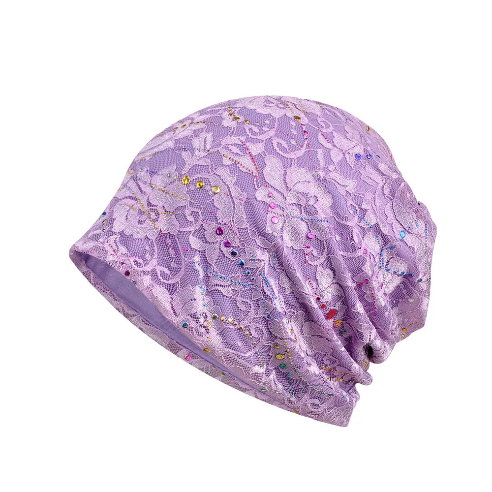 01-Light Purple Женская разноцветная кружевная полая мешковатая Шапка-бини бархатный шейный шарф Многоцелевой RXHAT0007 - Цвет: 01-Light Purple