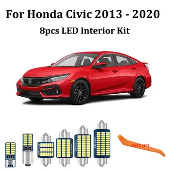 

8Pcs White Canbus led Car interior lights Package Kit for Honda Civic 2013 - 2020 led interior Reading Dome Trunk lights+Tool