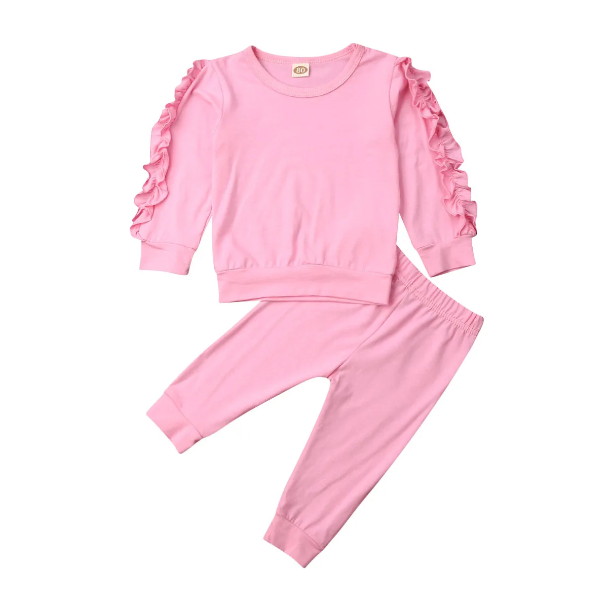 CYSINCOS Newborn Baby Girls Ruffle T-Shirt Tops Leggings Pants 2Pcs Outfits Set Clothes Long Sleeve Autumn Winter Warm Clothing - Цвет: Pink