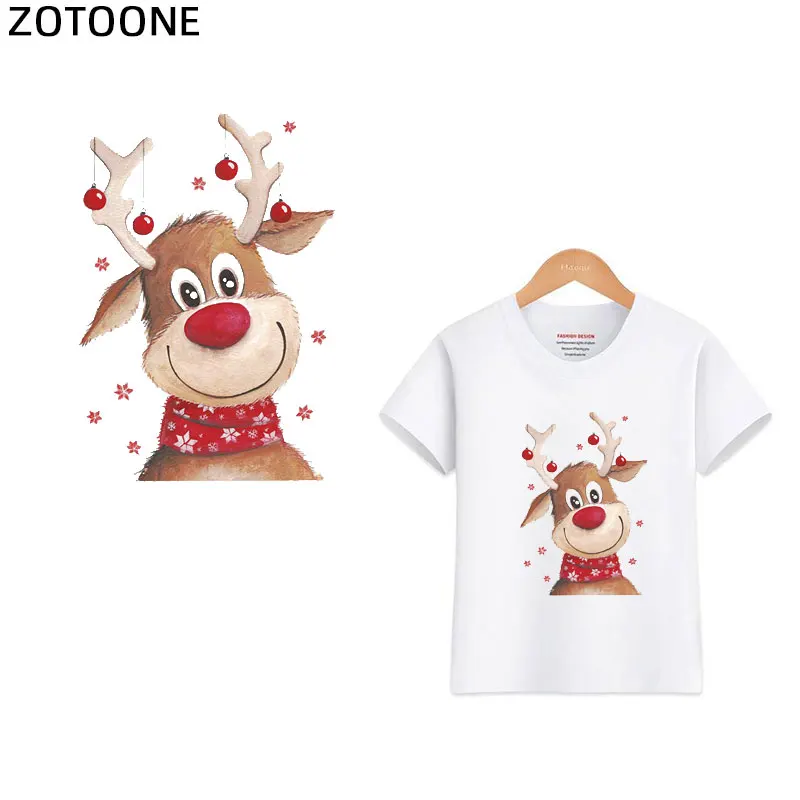 

ZOTOONE Christmas Iron on Heat Transfers Cartoon Wapiti Vinly Stickers Iron on Patches for Clothing T-shirt Bag Curtain G