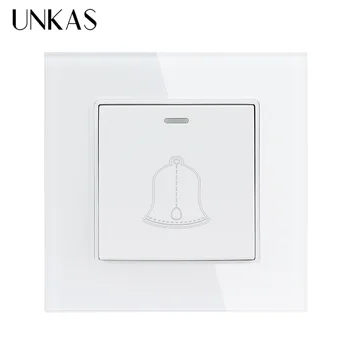 

UNKAS 1 Gang Push Button Wall Switch Interruptor 16A Doorbell Switch Luxury Crystal Tempered Glass Panel