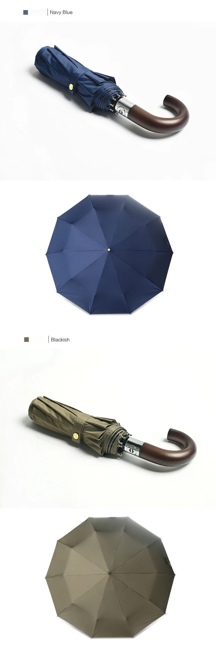 Ветрозащитный 3 раза автоматический зонт от дождя женский чистый цвет деревянная ручка Бизнес Британский Стиль Зонтик мужской подарок большой зонт