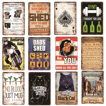 

Weeds Black Cat Gym Dad's Sheds Workshop Vintage Metal Retro Stickers Tin Signs Bar Poster Art Iron Wall Decor