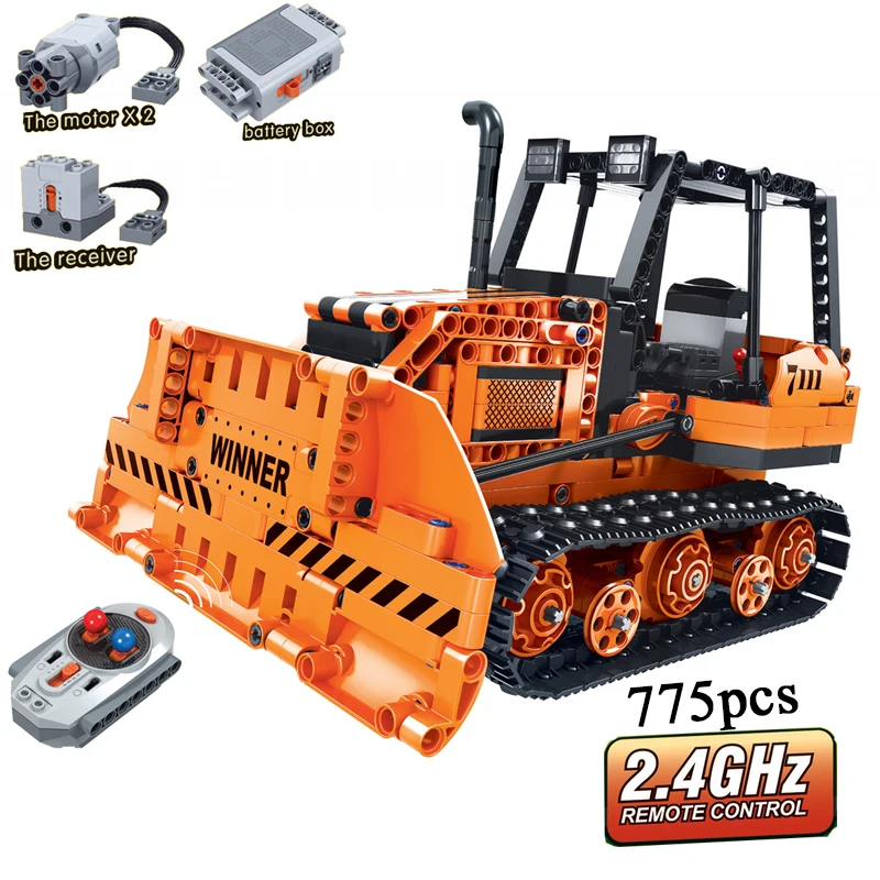 

MOC Bulldozer Remote Control 2.4GHz Technic with Motor Box 775pcs Building Blocks Bricks legoingly Creator Toys for Children