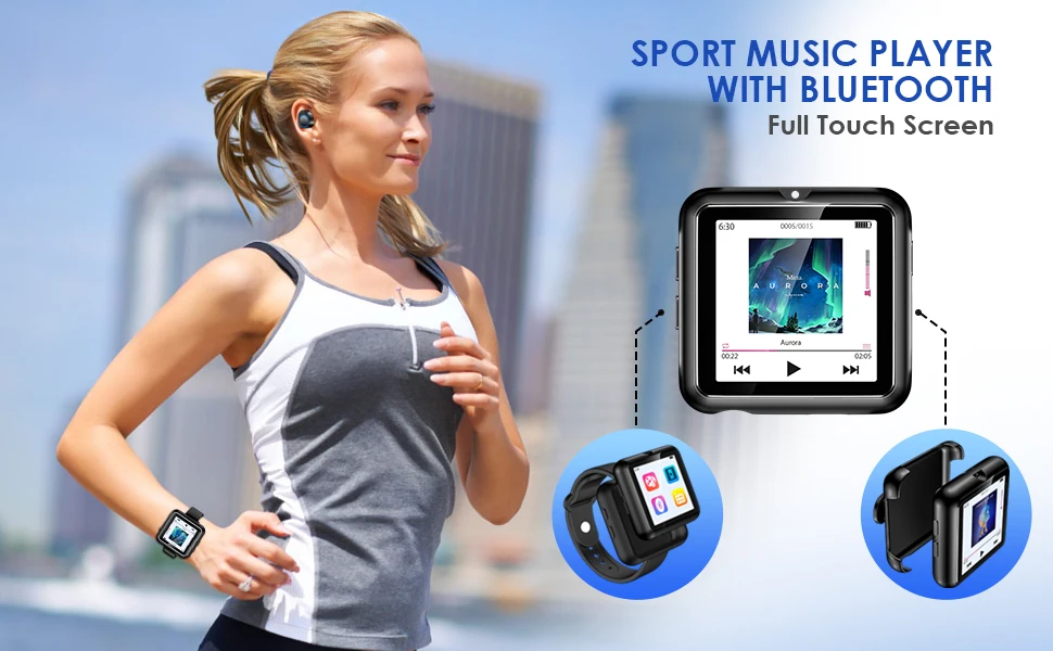 Qosea браслет HiFi MP3 плеер с Bluetooth Сенсорный экран Спорт Бег Walkman музыкальный плеер портативный клип металлический аудио плеер