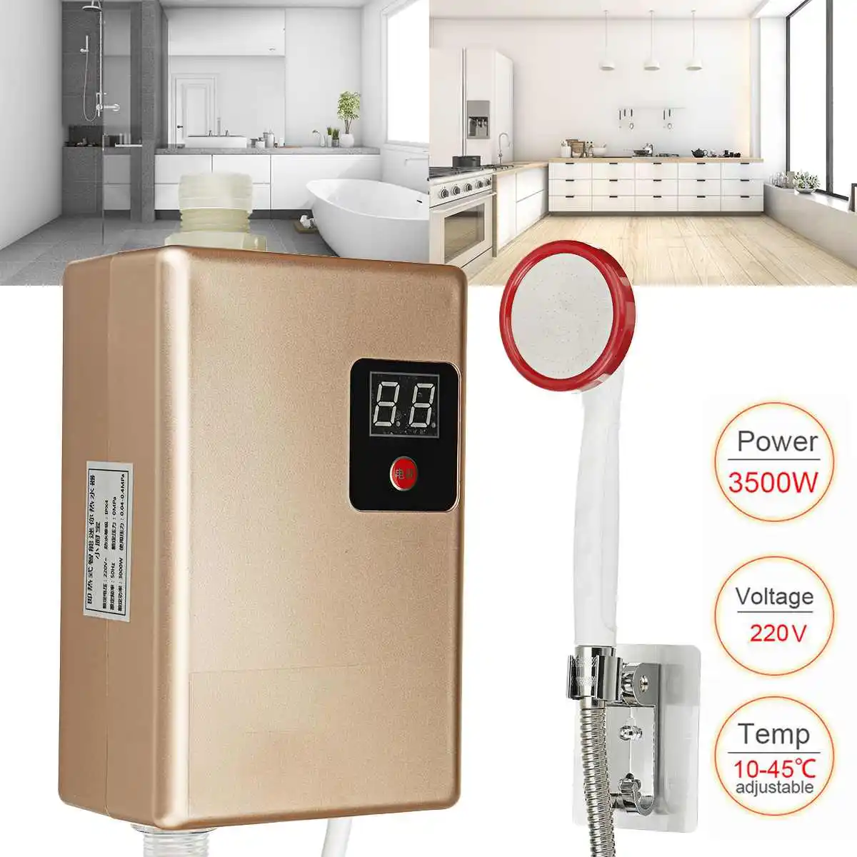 220v 3000w Electric Hot Tankless Water Heater Bathroom Kitchen Instant