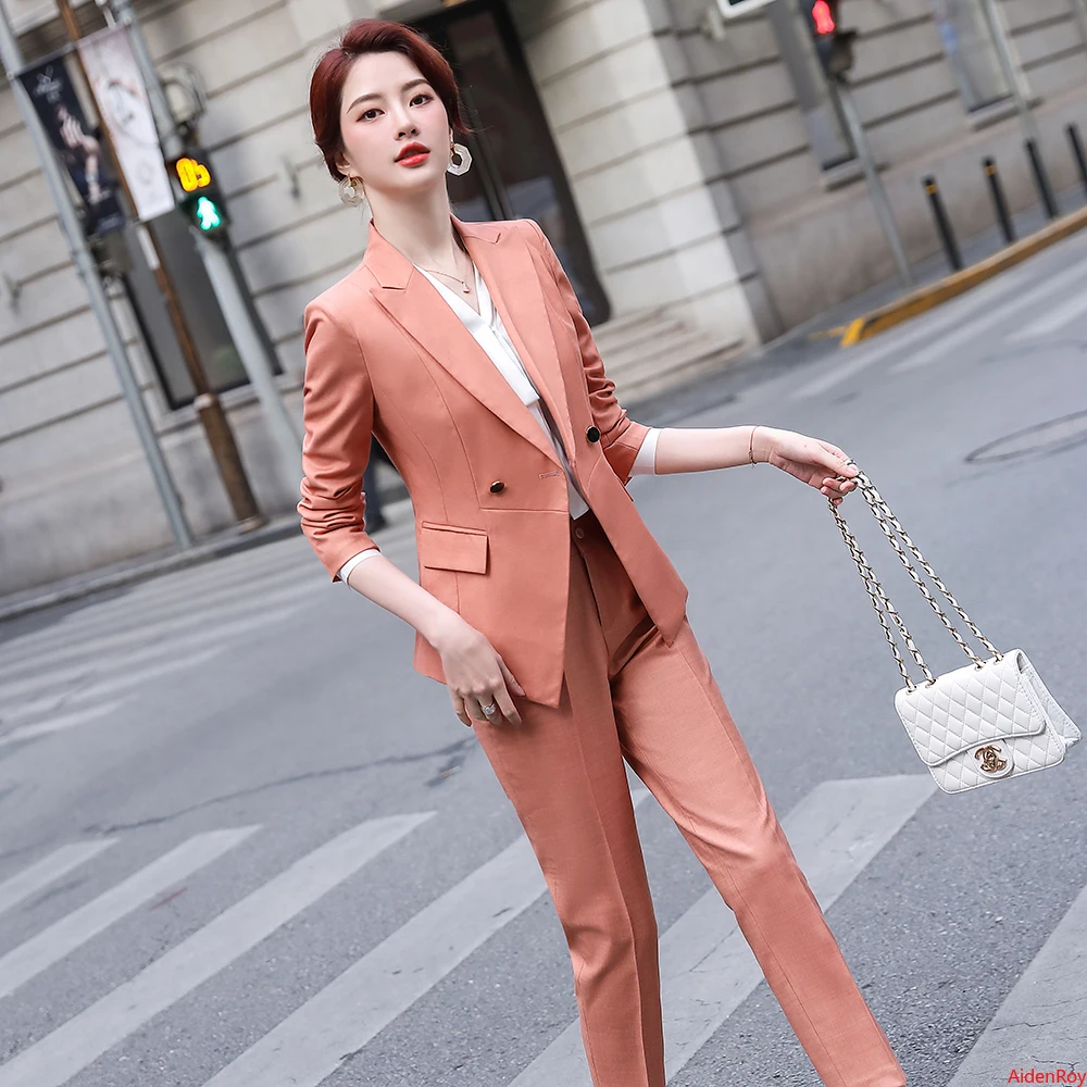 

2020 Striped Formal Suit Pant Suits Formal Pantsuit Womens Tops and Blouses Pants Suits Elegant Work Wear Office Ladies Jacket