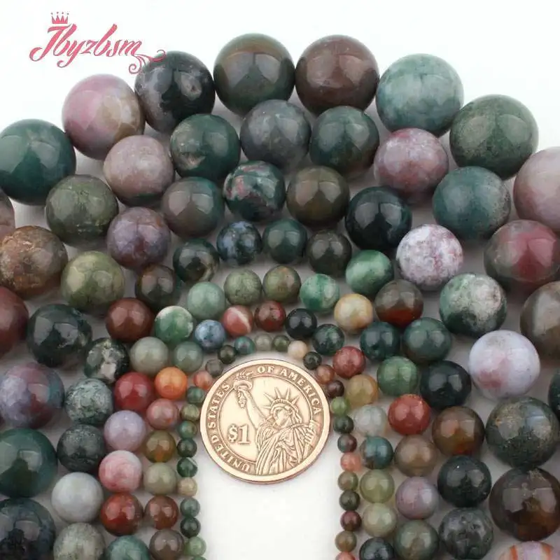 

6/8/10/12mm Natural Indian Agates Round Smooth Loose Spacer Natural Stone Beads for Men Jewelry Making Necklace Bracelet 15"