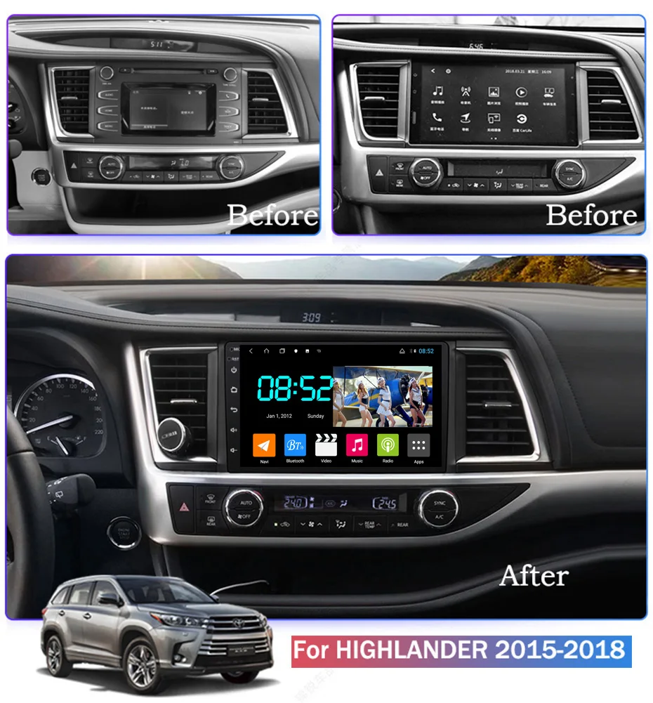 Android 8,1 автомобильный DVD 1din мультимедийная система Navi для Toyota highlander- Автомобильный gps навигатор головное устройство BT SWC wifi