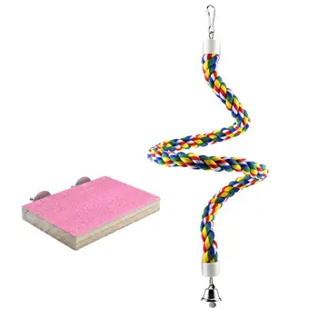 

2 Pcs/set Bird Perches Wood Stand Playground Paw Grinding Rope Parrot Cage Climbing Ropes Swing Spiral Standing Toy