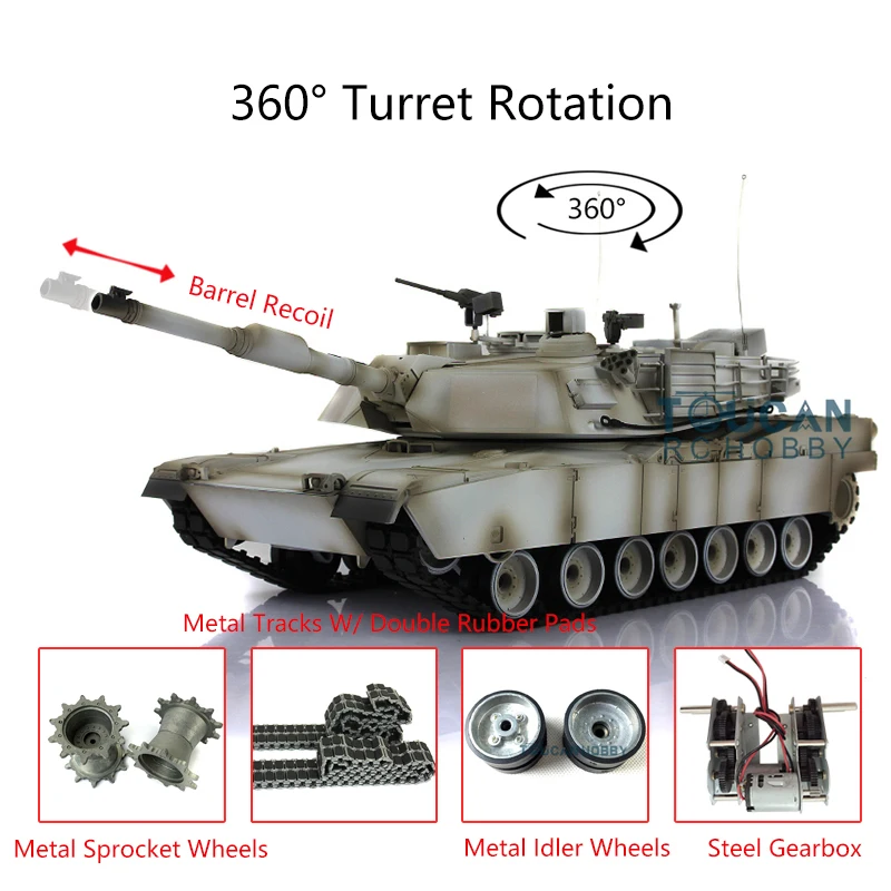 1/16 Heng Long TK7.0 Abrams RC Tank 3918 360° Turret Barrel Recoil Metal Tracks TH17801 | Игрушки и хобби