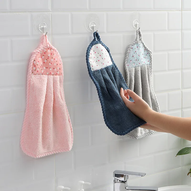

Kitchen Soft Dishcloths Coral Velvet Printing Hand Towels Absorbent Cloth Hanging Wipe Bathroom Cleaning Towel Accessories