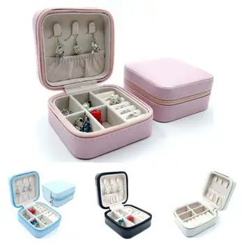 

Travel Jewelry Storage Case Solid PU Leather Earrings Rings Zipper Box Organizer 2019 solid color superior Cases