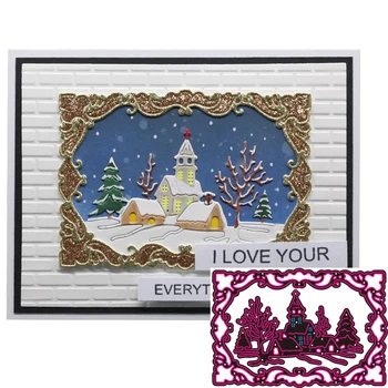 

Christmas Castle Scrapbooking Cutting Dies Metal Rectangle Frames Stencil And Stamps For DIY Embossing Card Making Tree Dies
