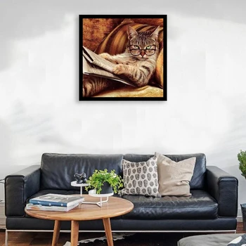 

DIY Painting Tools Colorful Full Diamond DIY Diamond Painting Handmade Kits for Home Wall Decor-Reading the Cat