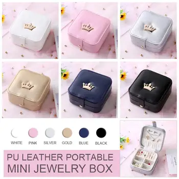 

Portable Mini PU Leather Jewelry Organizer Display Travel Jewelry Case Boxes Jewelry Box Zipper Leather Storage Gift Box