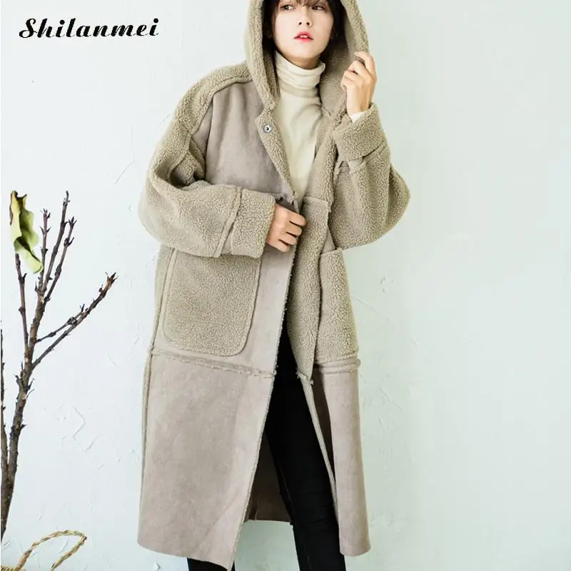 Флисовое замшевое Женское пальто Корейская толстовка с капюшоном оверсайз пальто белое Manteau Femme 2019 Модное Длинное флисовое пальто с