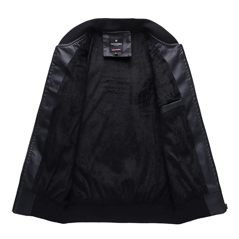 Mcikkny Fashion Men Pu Leather Jackets Coats Stand Collar Fleece Lined Jackets Outwear For Male Size M-3XL Windbreak  (9)