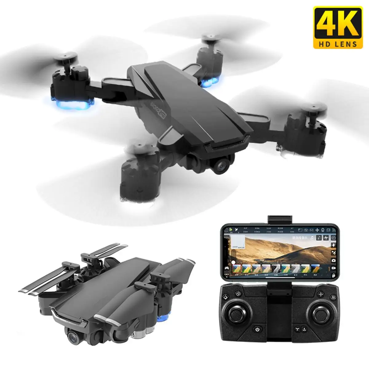 

RC Airplanes WiFi 4K/1080P HD Camera Wide Angle Optical GPS Position Gesture Video Mode APP Control Foldable RC Drone Camera
