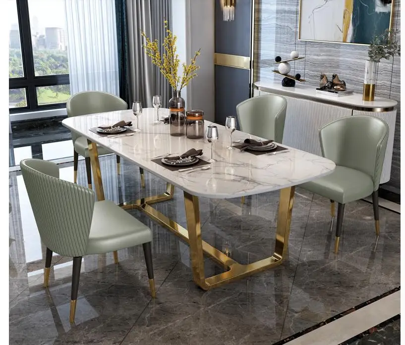 Роскошный мраморный обеденный стол и комбинация стула, домашний небольшой обеденный стол для квартиры Роскошный мраморный обеденный стол и комбинация стула, домашний небольшой обеденный стол для квартиры