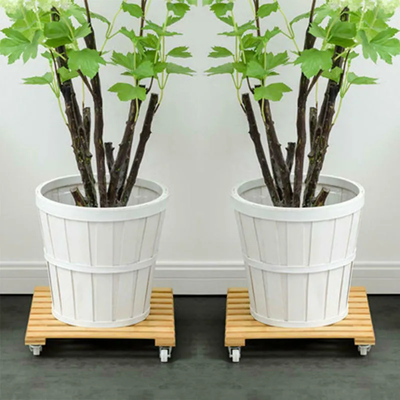 Wheeled Rolling Wooden Planter Caddy Movable Plant Flower Pot Stand with Wheels for Outdoor Garden Home-30