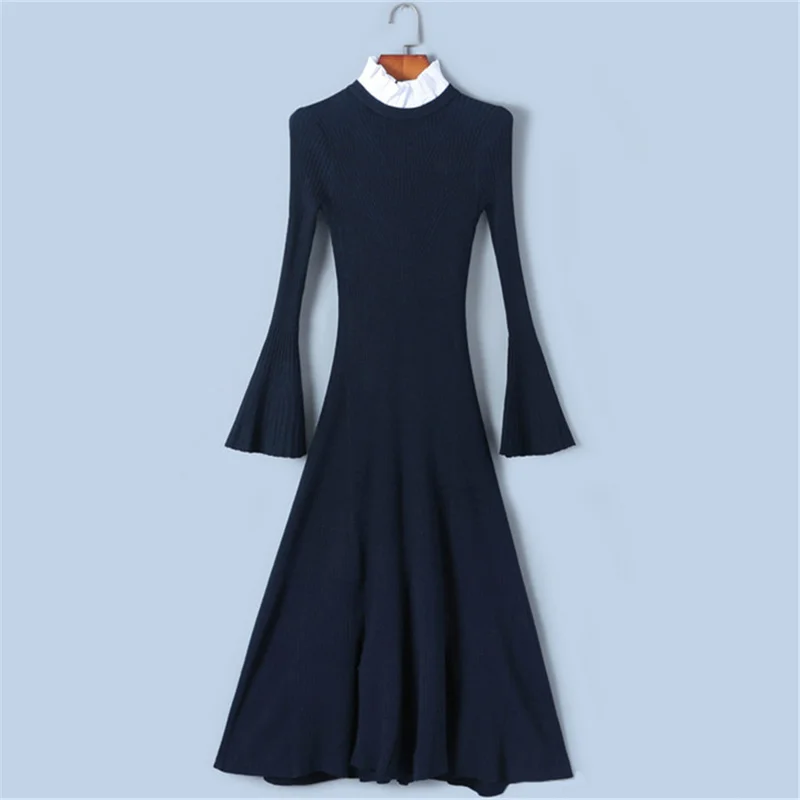 Tunjuefs, облегающее трикотажное платье с разрезом, для женщин, Vestido, с оборками, элегантное облегающее платье, Femme, пуловеры с длинным рукавом, Осень-зима