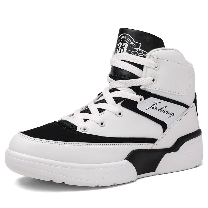 New High Top Sneakers Men Casual Shoes Breathable White Shoes Black Leather Trainer Men Chaussure Homme Winter Autumn - Цвет: BLACK WHITE