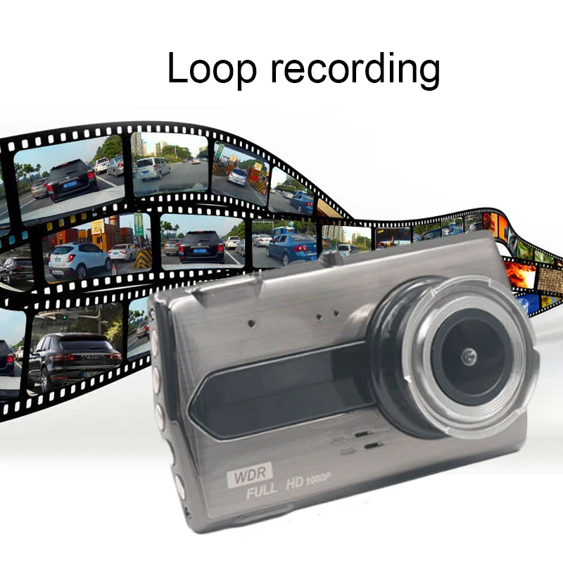 Автомобильная камера, 4 дюйма, Full HD 1080, двойной объектив, фронтальная и задняя видеокамера, циклическая запись, авто видеорегистратор, приборная панель, рекордер вождения