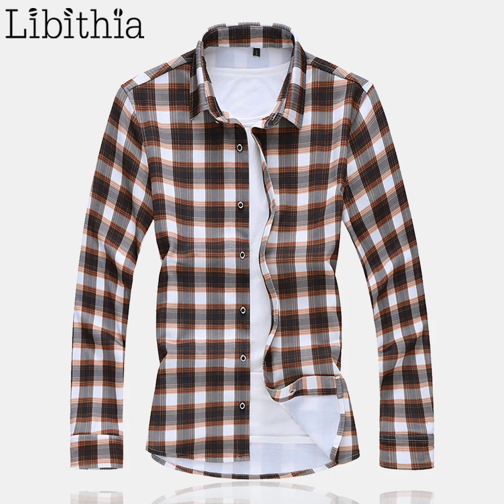 

Libithia Men Plaid Loose Shirts Long Sleeve Big Size M-7XL Autumn 2019 New Khaki Blue Green Clothes Male A74