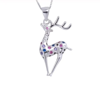 

925 Sterling Silver Colorful CZ Star Spot Deer Female Pendants Animal Big Necklaces For Women Exquisite Fashion Jewelry