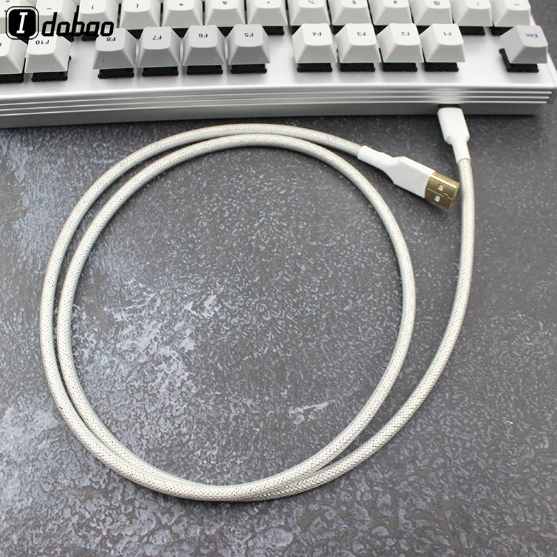 Серо Белая нейлоновая Механическая игровая клавиатура USB Type C с рукавами кабель