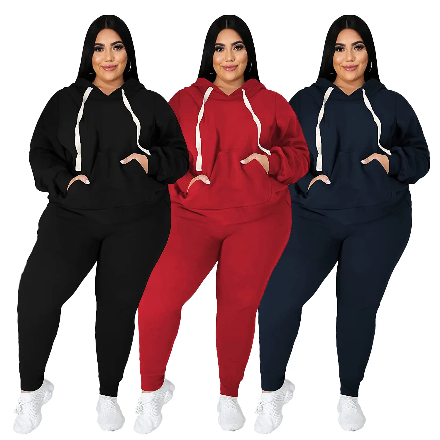 5XL Plus Size Women Sets Pullover Hoodies Tops And Pant Suits Autumn Winter New Solid Casual Large Size Tracksuit Women Set 2021