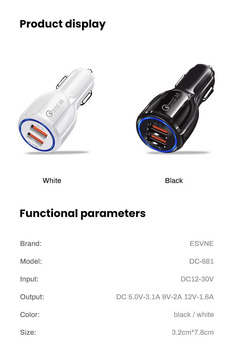 VEEAII QC 3,0 2,0 2 порта USB Автомобильное зарядное устройство для iPhone 6 7 8 X XR XS MAX samsung Xiaomi Redmi мобильный телефон адаптер планшет зарядка