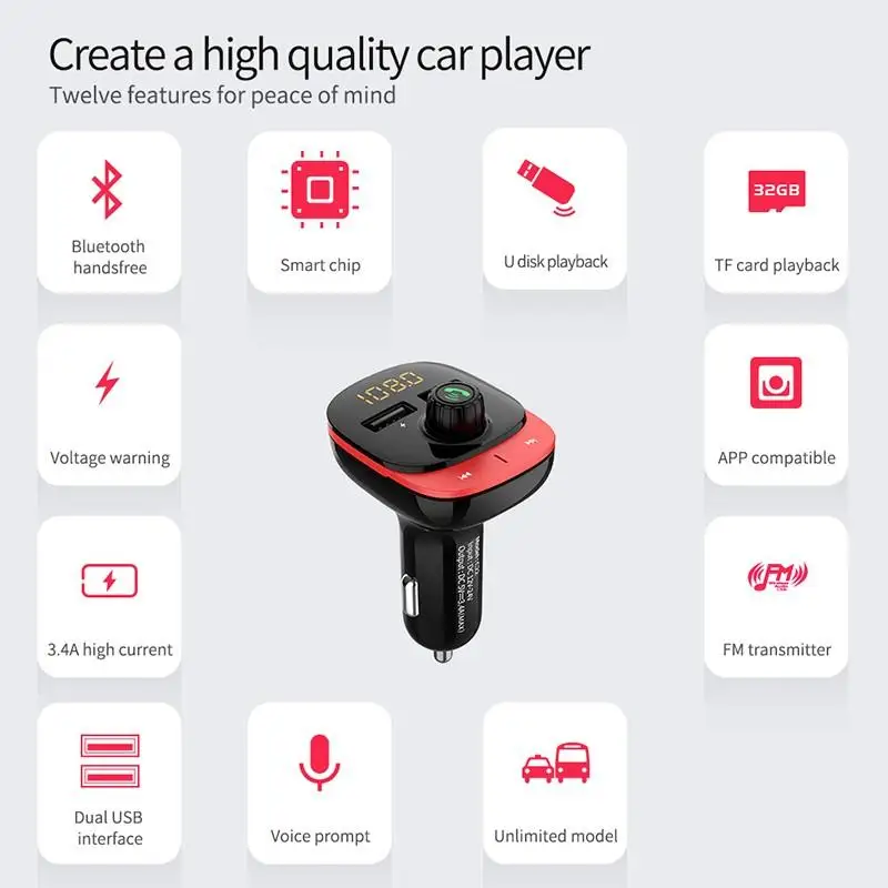Автомобильный fm-передатчик Bluetooth 5,0, беспроводной fm-модулятор, громкая связь, автомобильный комплект, аудио MP3 плеер, громкая связь, двойной USB, автомобильное зарядное устройство