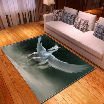 

White Horse Printed Living Room Area Rug Home Decor Bedroom Rug Flannel Sofa Floormat Dining Room Mats Parlor 3D Horse Carpet