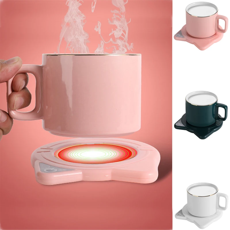 

Cute Cat Coffee Mug Warmer Pad & Cups Electric Power Cup Warmer Heat Beverage Mug Mat Keep Warm Coffee Tea Electric Heating Pad