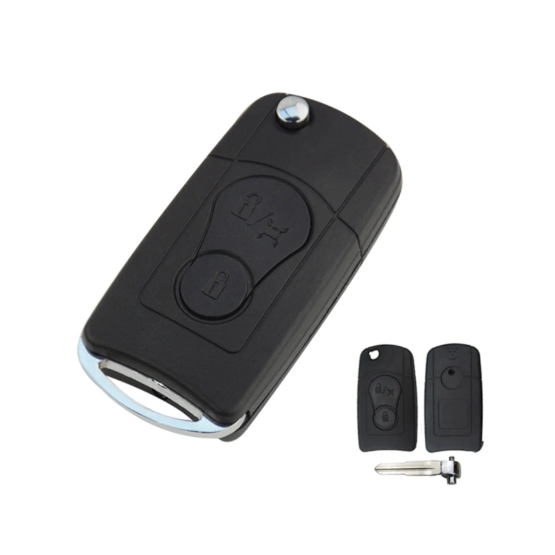 OkeyTech 2 Buttons Modified Flip Folding Remote Car Key Case For SsangYong Actyon Kyron Rexton Key Shell Case Blank Uncut Blade Key case Car key shell Key shell