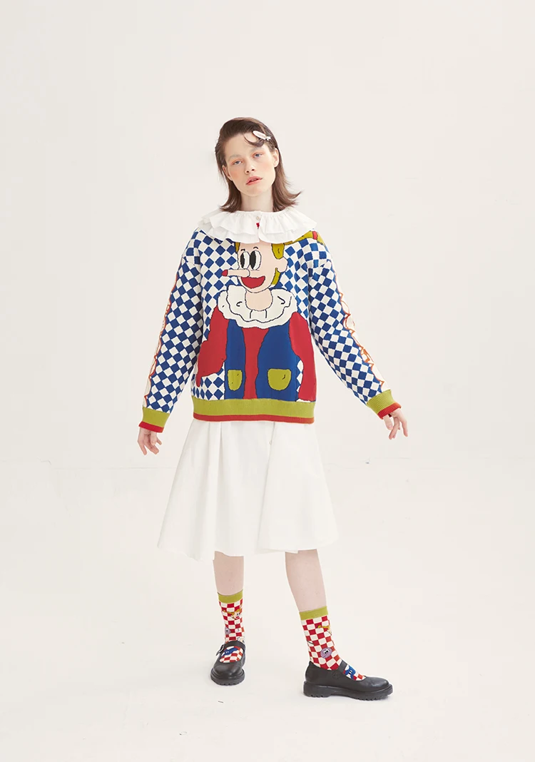 Autumn Preppy Style Childlike Jacquard Pullover Warm Thick Sweater Winter Fashion Loose O-neck Long-sleeved Women's Knit Sweater