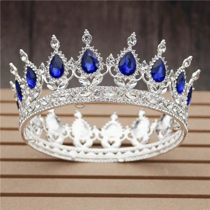 30 вариантов хрустальные диадемы невесты свадебная корона королевская Королева Король круглый диадема свадебный головной убор Театрализованное украшение для волос аксессуар для головы - Окраска металла: Silver Blue