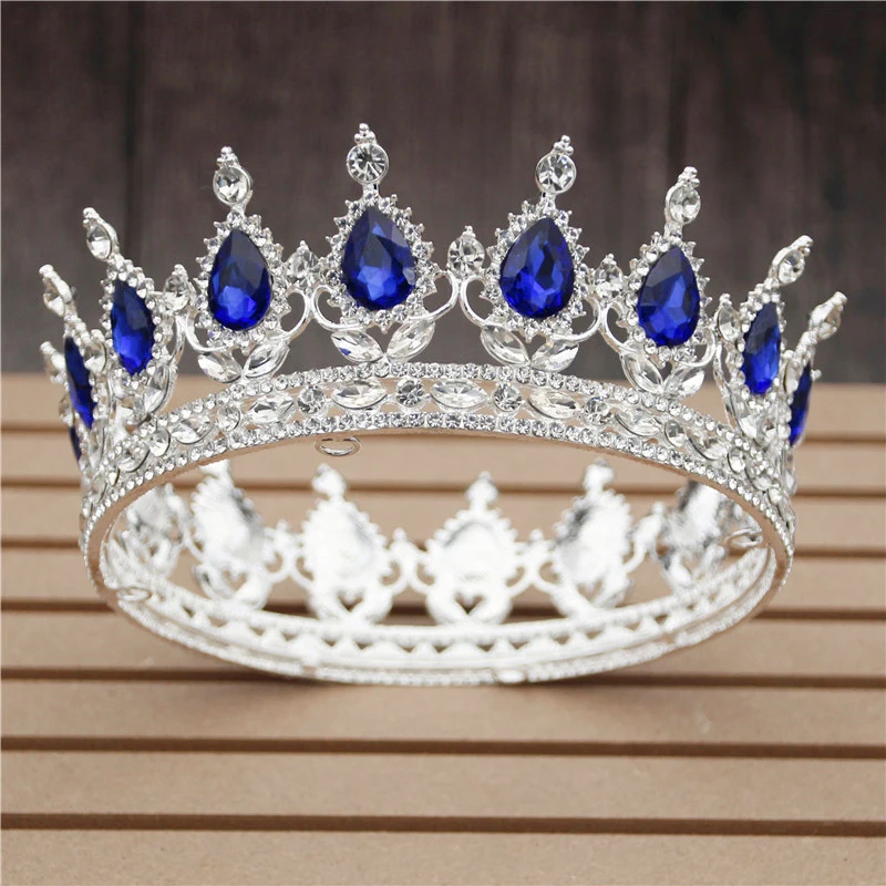 Silver Blue 30 вариантов хрустальные диадемы невесты свадебная корона королевская Королева Король круглый диадема свадебный головной убор Театрализованное украшение для волос аксессуар для головы - Окраска металла: Silver Blue