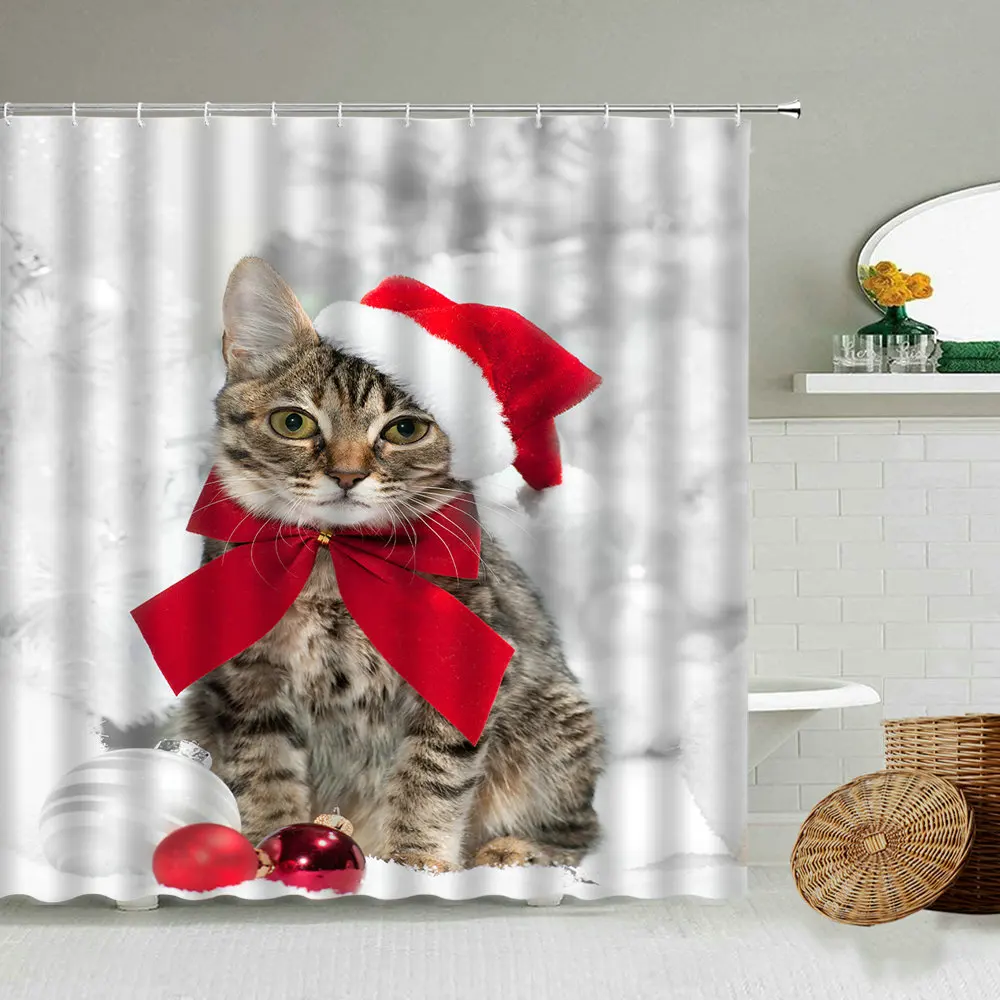 Merry Christmas Tree Waterproof Shower Curtain Bathroom Curtian With