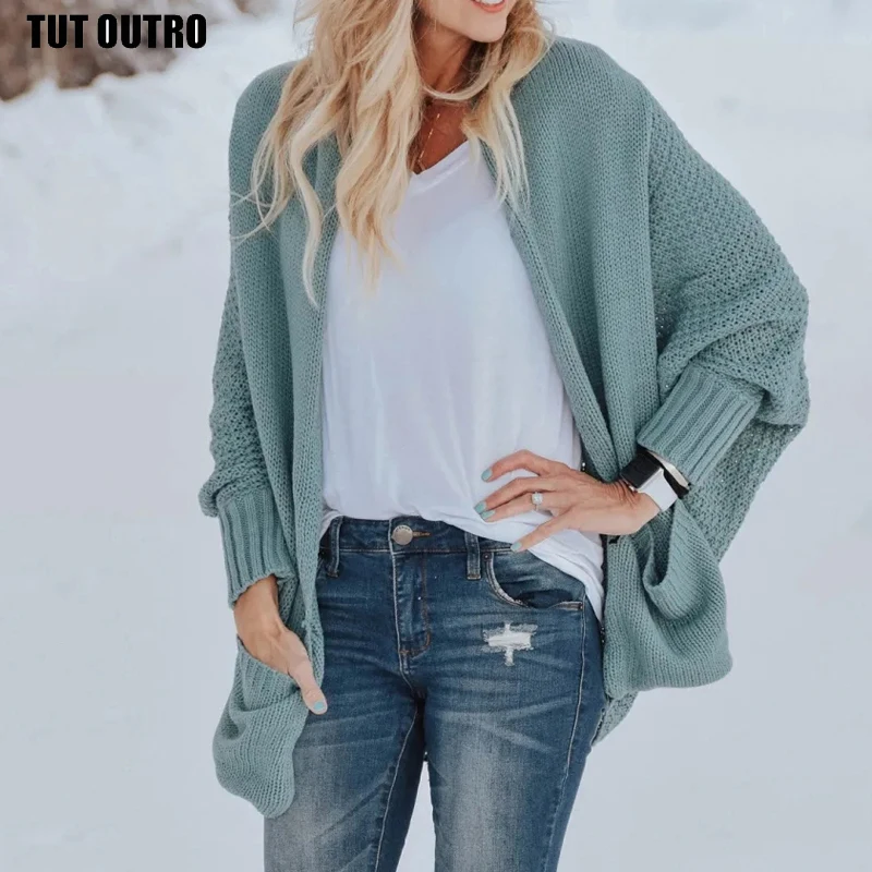 

Bat Sleeve Women Loose Knitting Yellow Cardigan Women Sweater Knitted With Pocket Pull Femme Sueter Mujer Invierno Soft S126